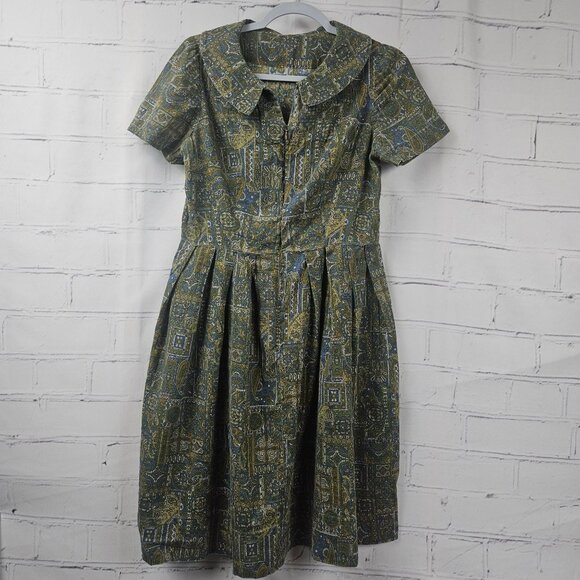 Vintage Dress Handmade Knee Length Midi Short Sleeve Womens M Pleated Zipper - Picture 2 of 15
